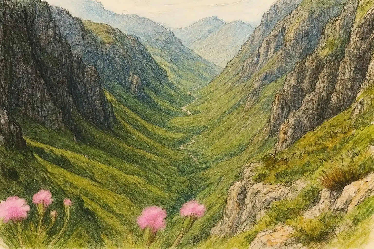 jonkershoek nature reserve birding, sketch of mountains
