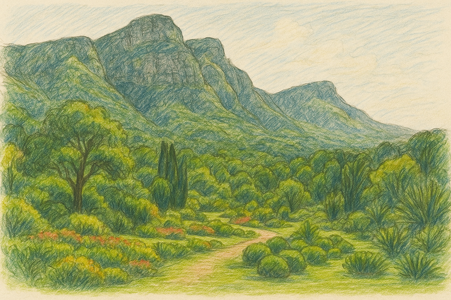 quick sketch of kirstenbosch garden for blog picture